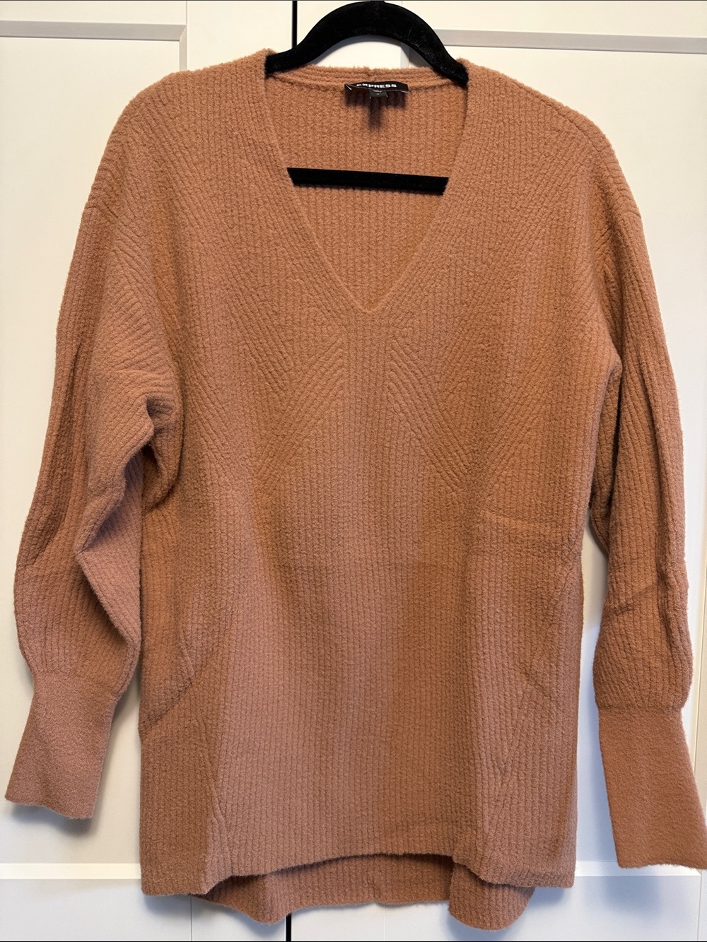 Express V-Neck Knit Sweater in Camel
